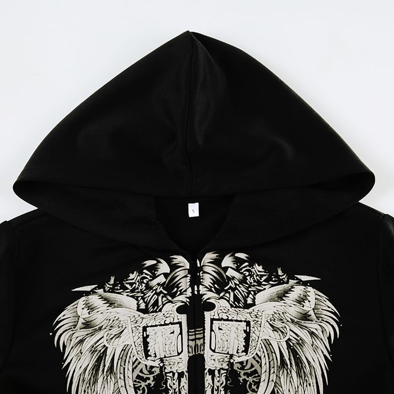 BrickBlack - Cropped hoodie met rits en vleugelprint