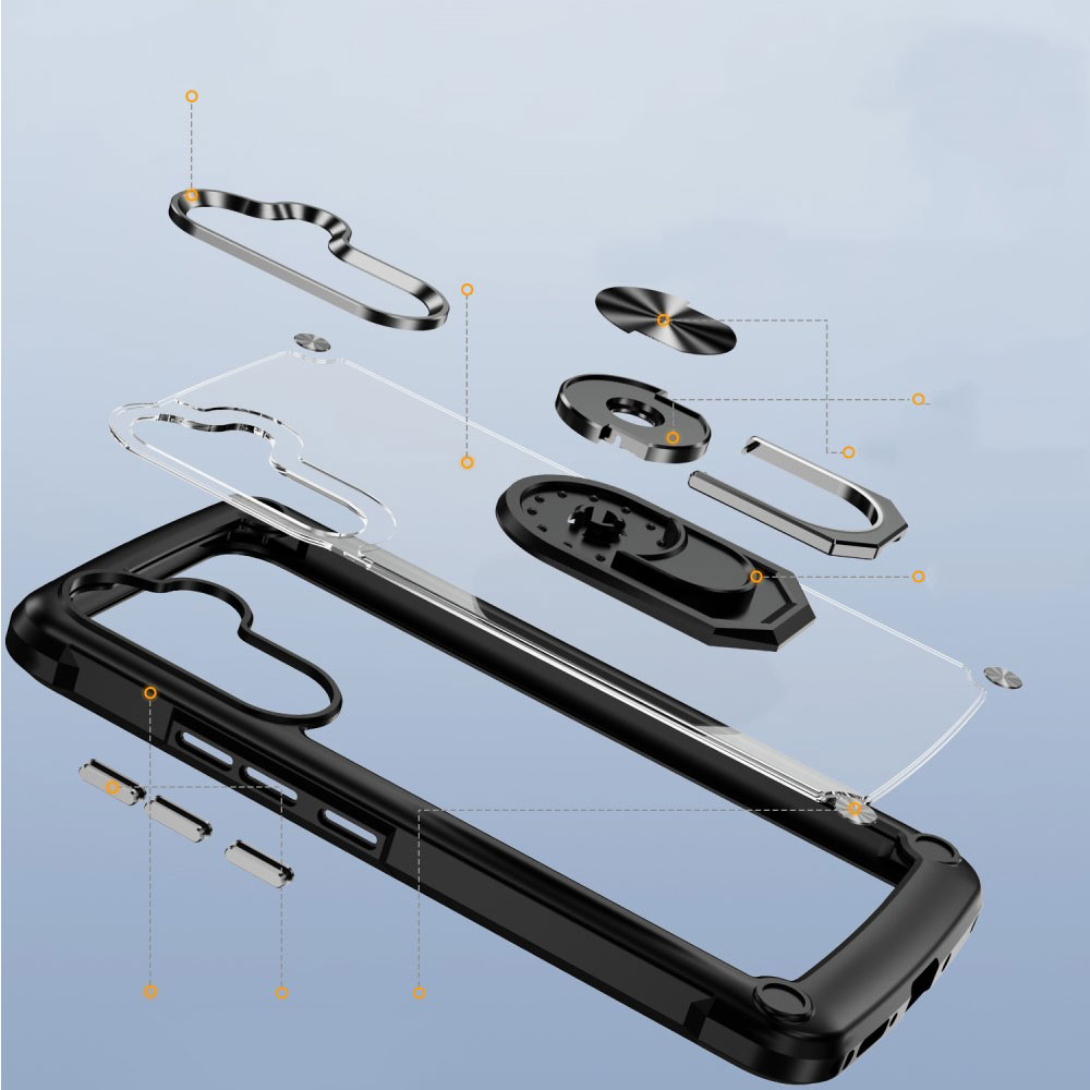 Samsung Galaxy A54 5G Hybrid Hardcase Hülle   Magnetischer Kickstand Haltering - Schwarz / Transparent