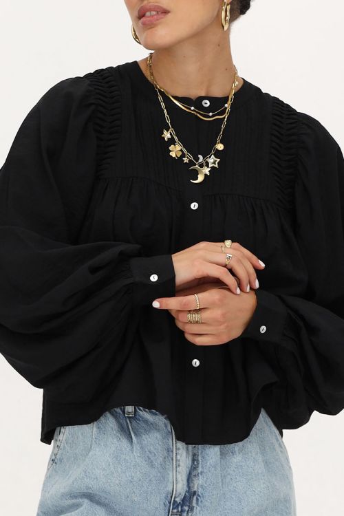Zwarte blouse met pintuck & ballon mouwen
