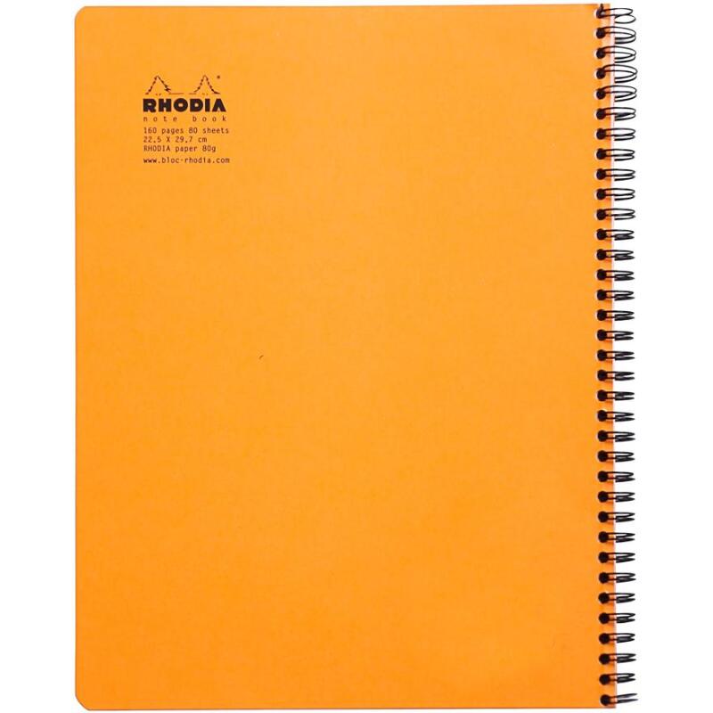 Notebook Rhodia Classic reliure intégrale & 22,5x29,7 cm 160 pages petits carreaux 5x5 avec cadre en-tête détachables perforation 4 trous 80g - Assortis