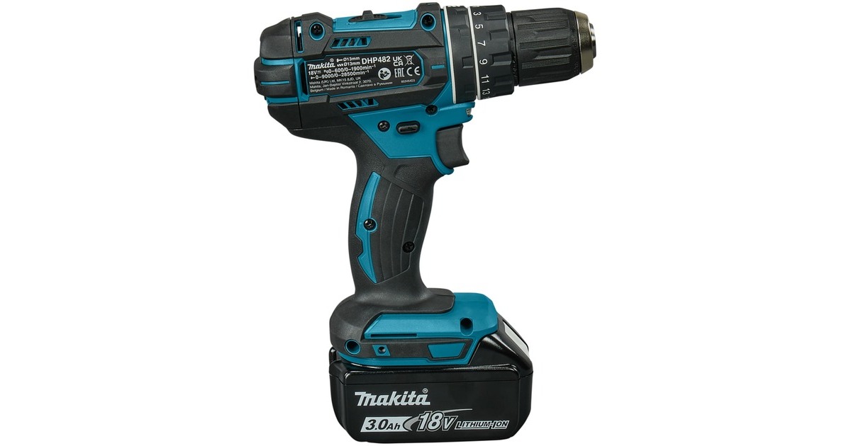 Makita18 V Klopboor-/schroefmachine DHP482RFJ klopboorschroevendraaier  (Blauw/zwart, In Mbox, 3,0 Ah accu (2 stuks), lader)