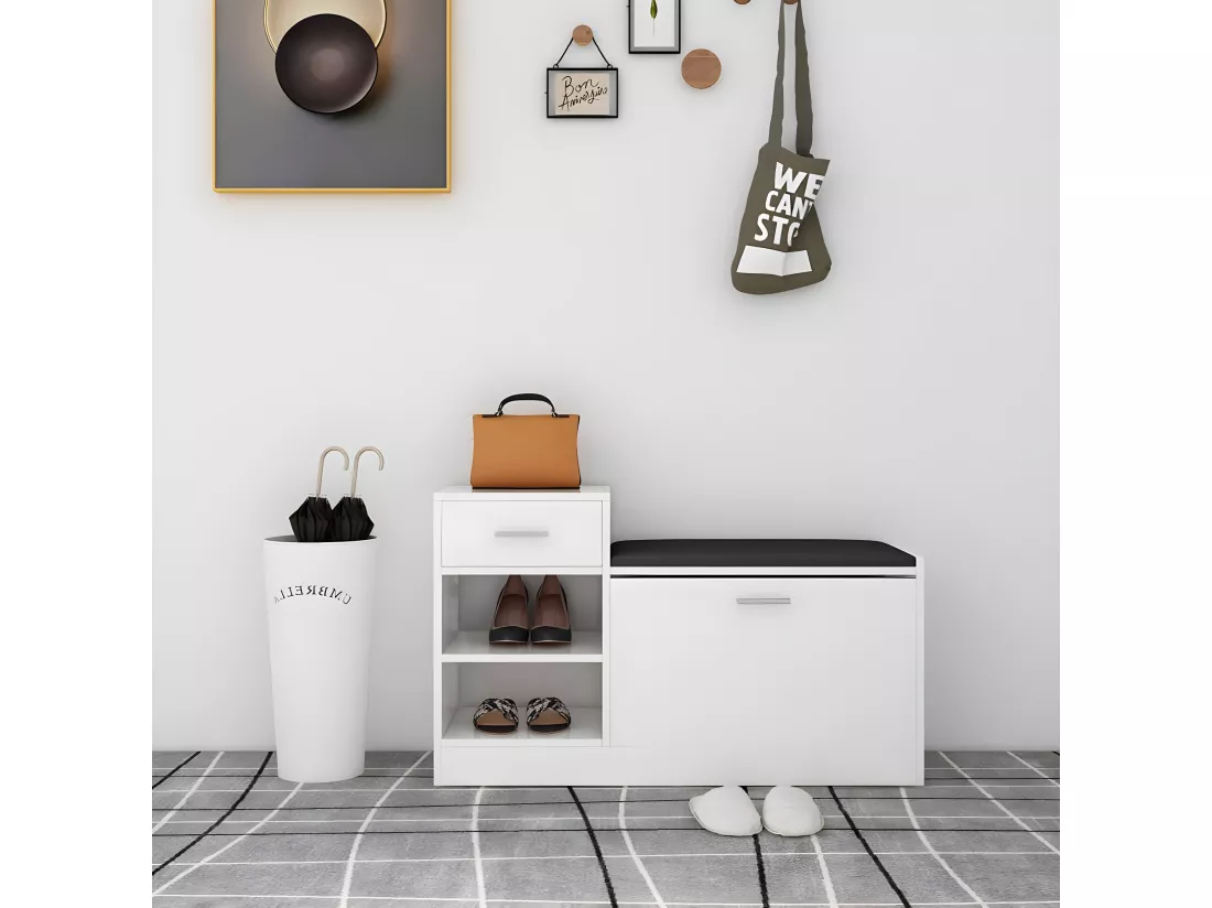 Banc à chaussures Blanc brillant 94,5x31x57