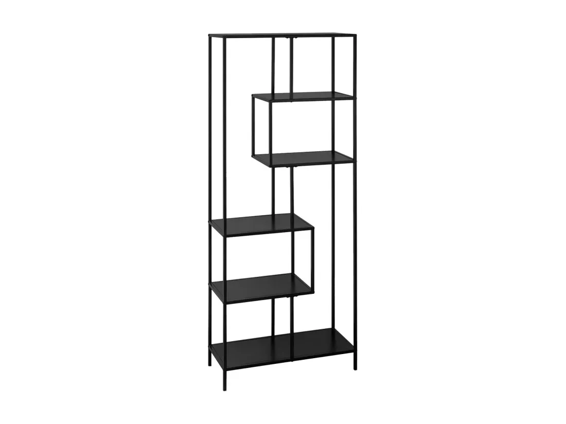 Etagère bibliothèque asymétrique 6 étages en métal noir INDUSTRIELLE L 77 x P 33 x H 185cm