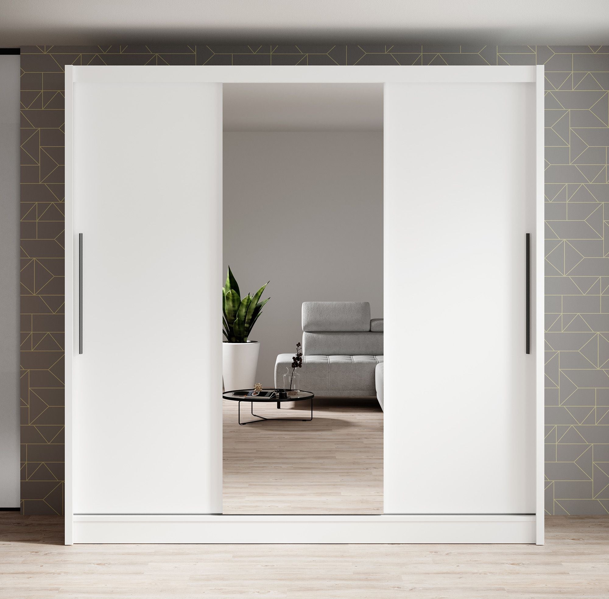 Meubella - Kledingkast Alcamo - Wit - 205 cm - Met spiegel