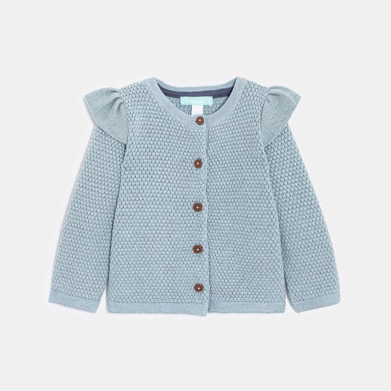 Gilet en maille tricot fantaisie à volants bleu bébé fille Bleu