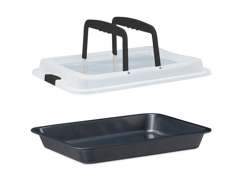 relaxdays Backform eckig 40.5 cm x 32.5 cm, Schwarz Praktische Blechkuchen Transportbox