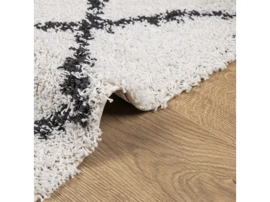 Tapis shaggy à poils longs moderne crème et noir 240x340 cm