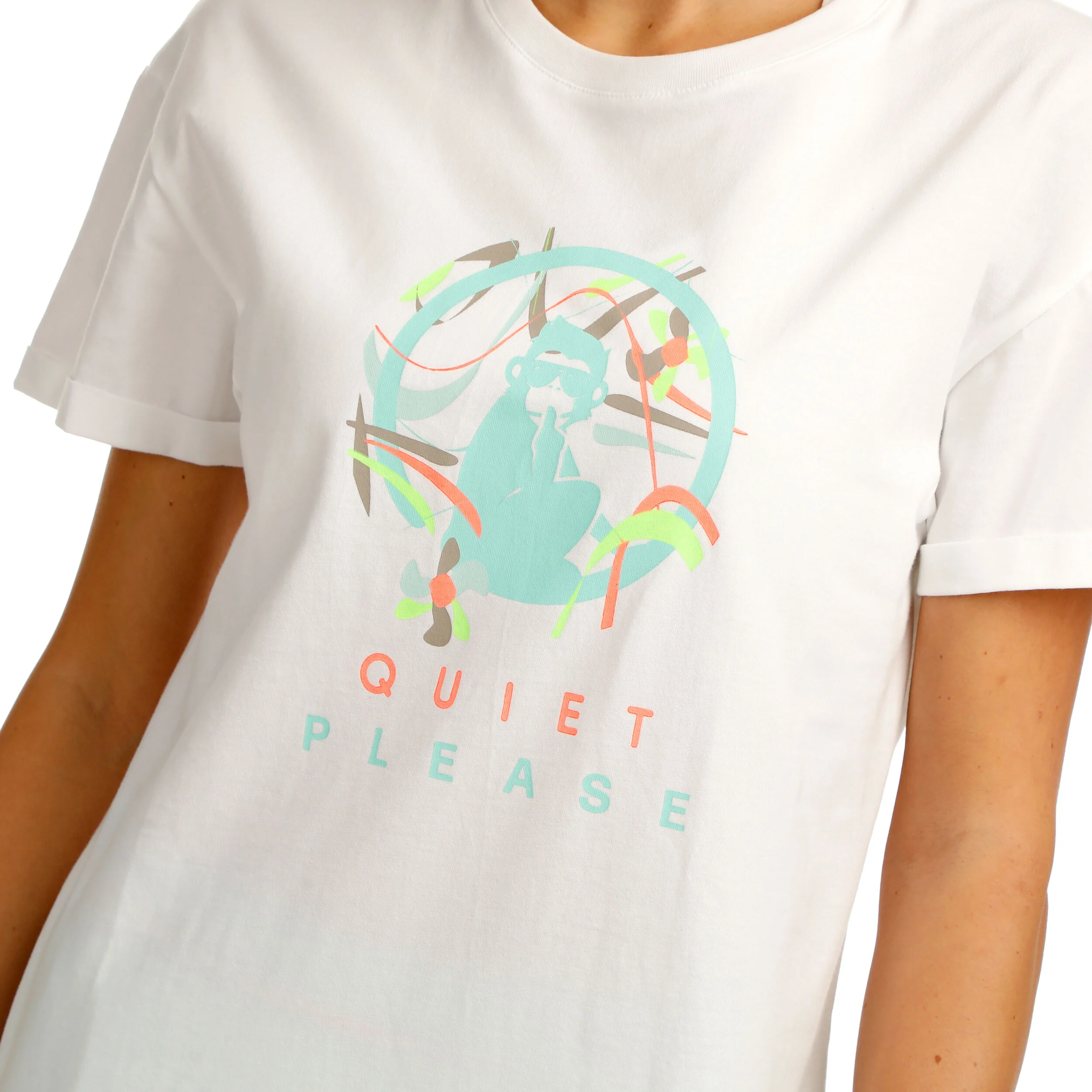 Quiet Please Wild Sketchy T-shirt Femmes - Blanc , Multicouleur