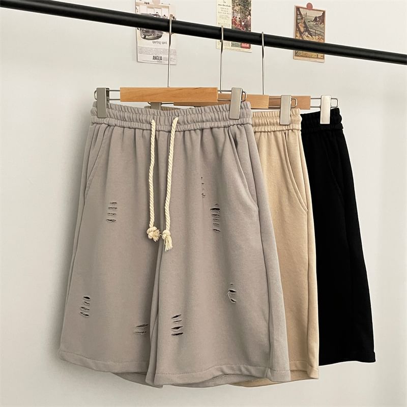 Phoneus - Trekkoord taille effen versleten wijde joggingbroek