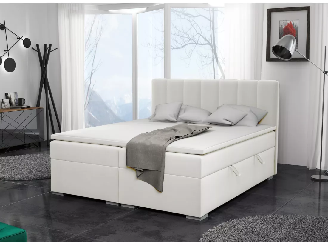 LIT BOXSPRING avec surmatelas Monaco 160x200 cm, blanc (Soft 17)