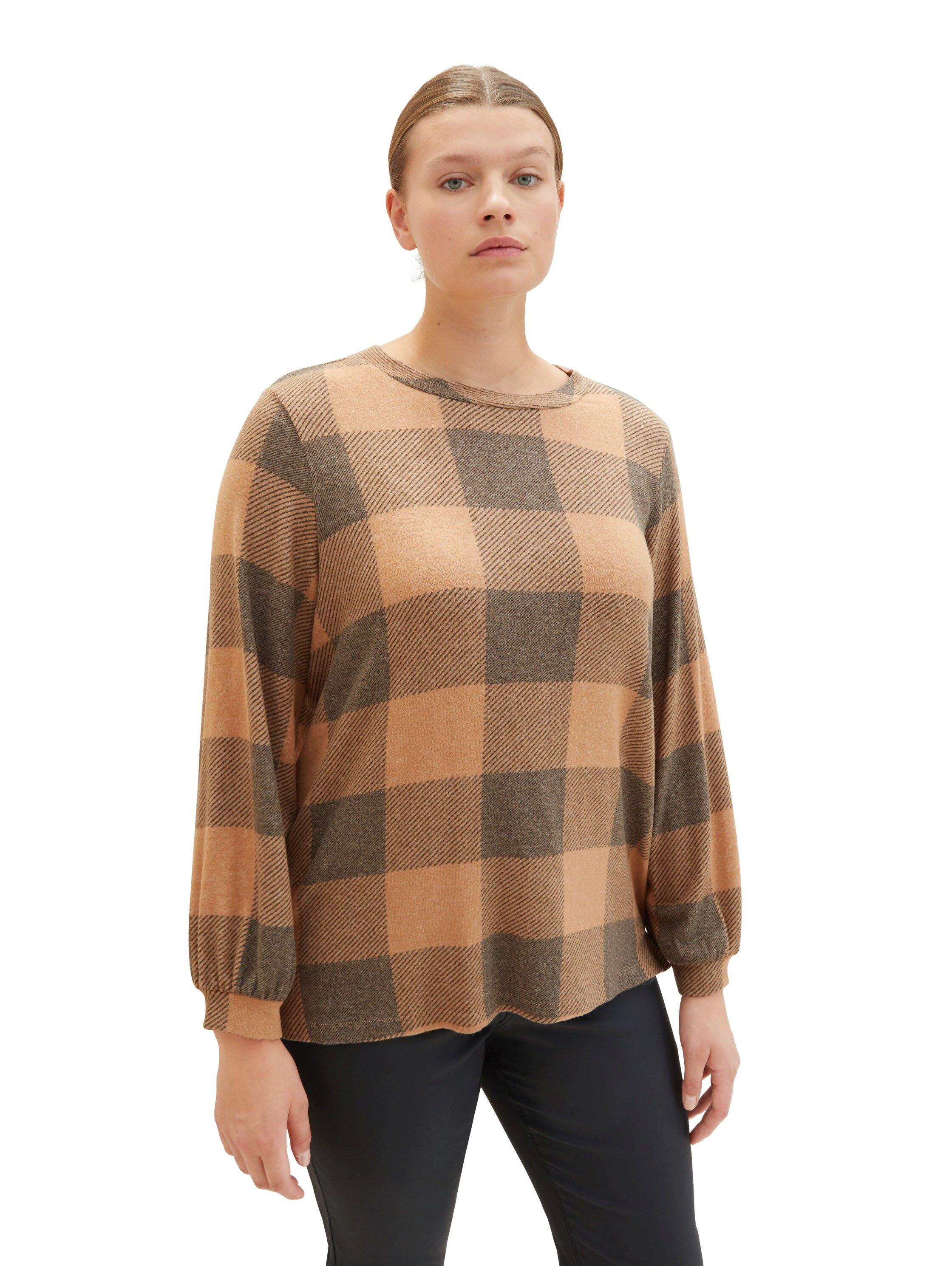 Langarmshirt mit Karomuster und Ballonärmeln