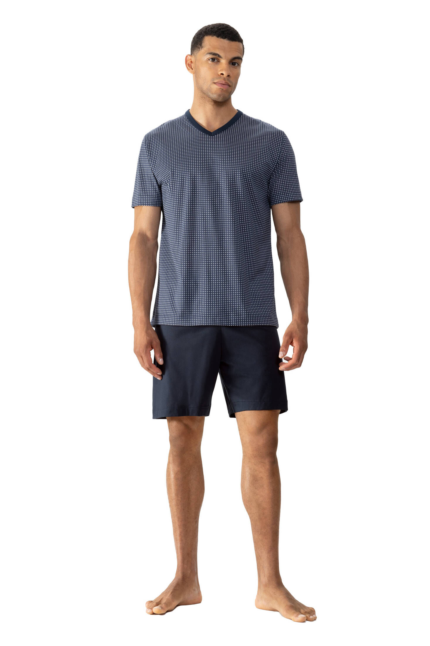 mey| Herren Schlafanzug Serie Blue Grid