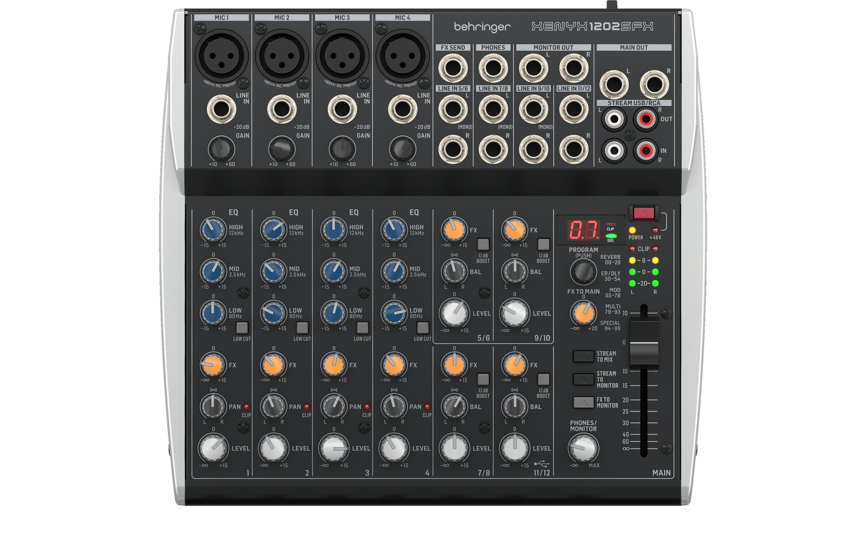 Mischpult XENYX 1202SFX<br>Analogmixer mit 12 Eingängen, USB Streaming Interface und Klark Teknik Effekten