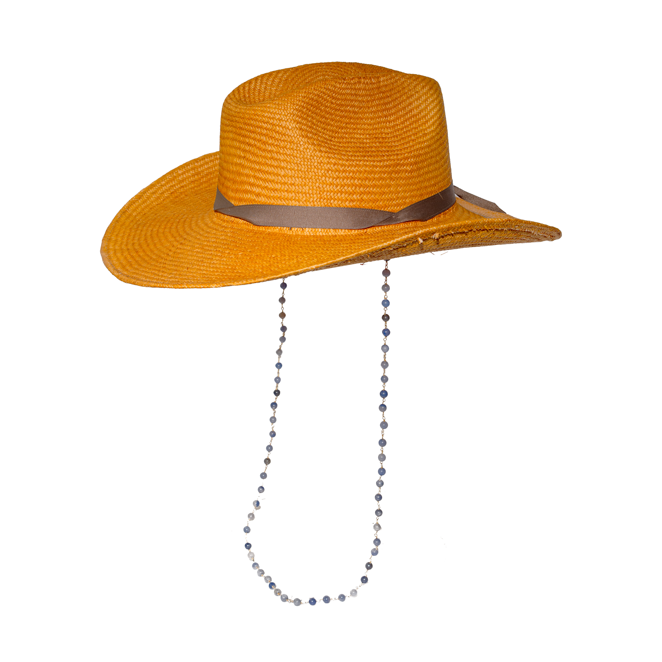 Chapeau texan à longs bords orné d'une chaîne et d'un nœud italien