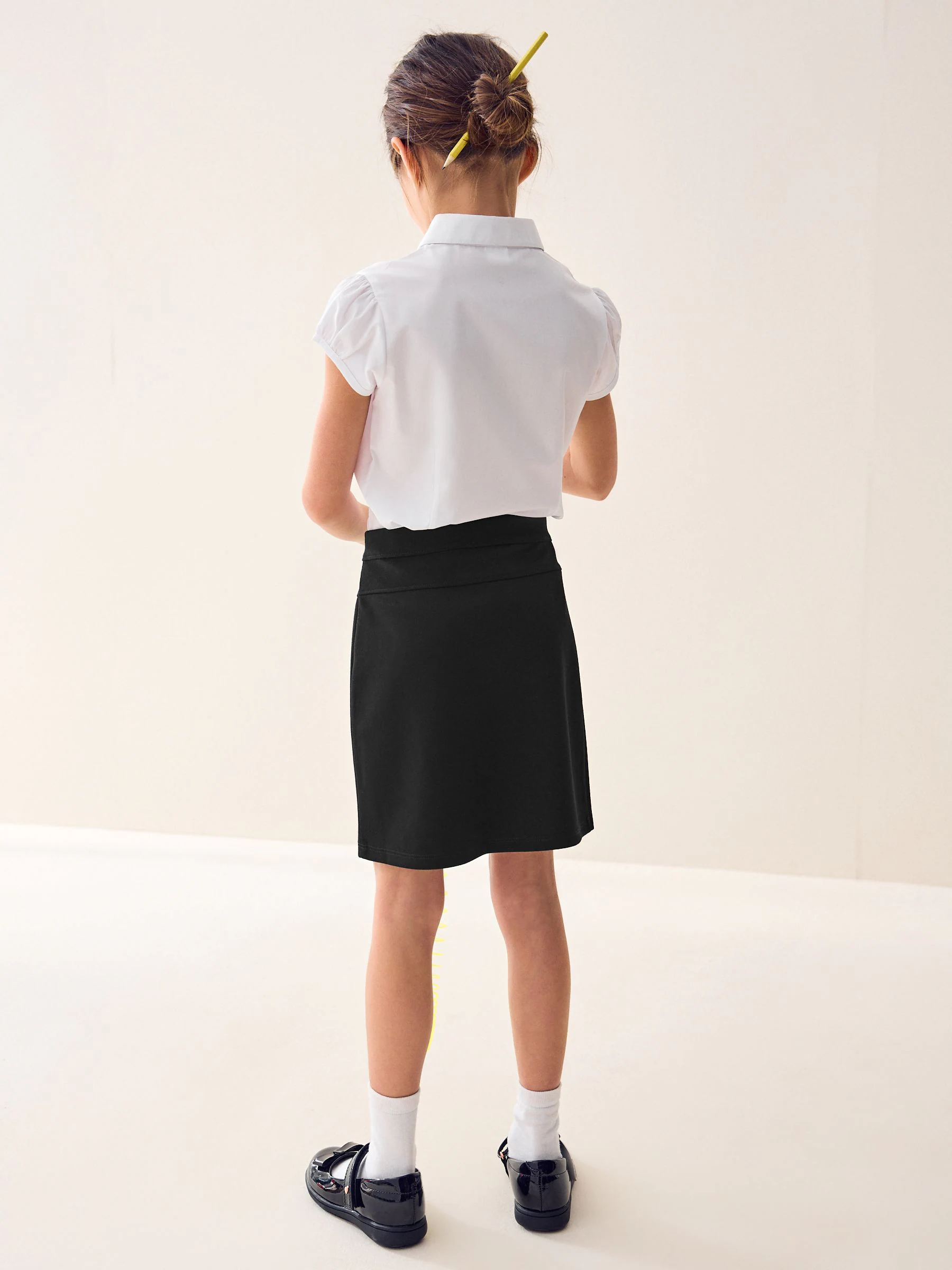Zwart - Jersey stretch schoolkokerrok met aantrekkoord (3 - 18 jr)