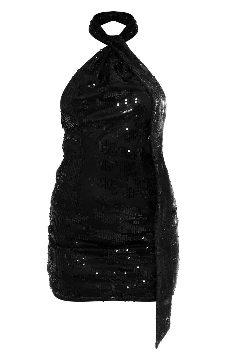Noir Robe Moulante Dos Nu Col Montant À Sequins