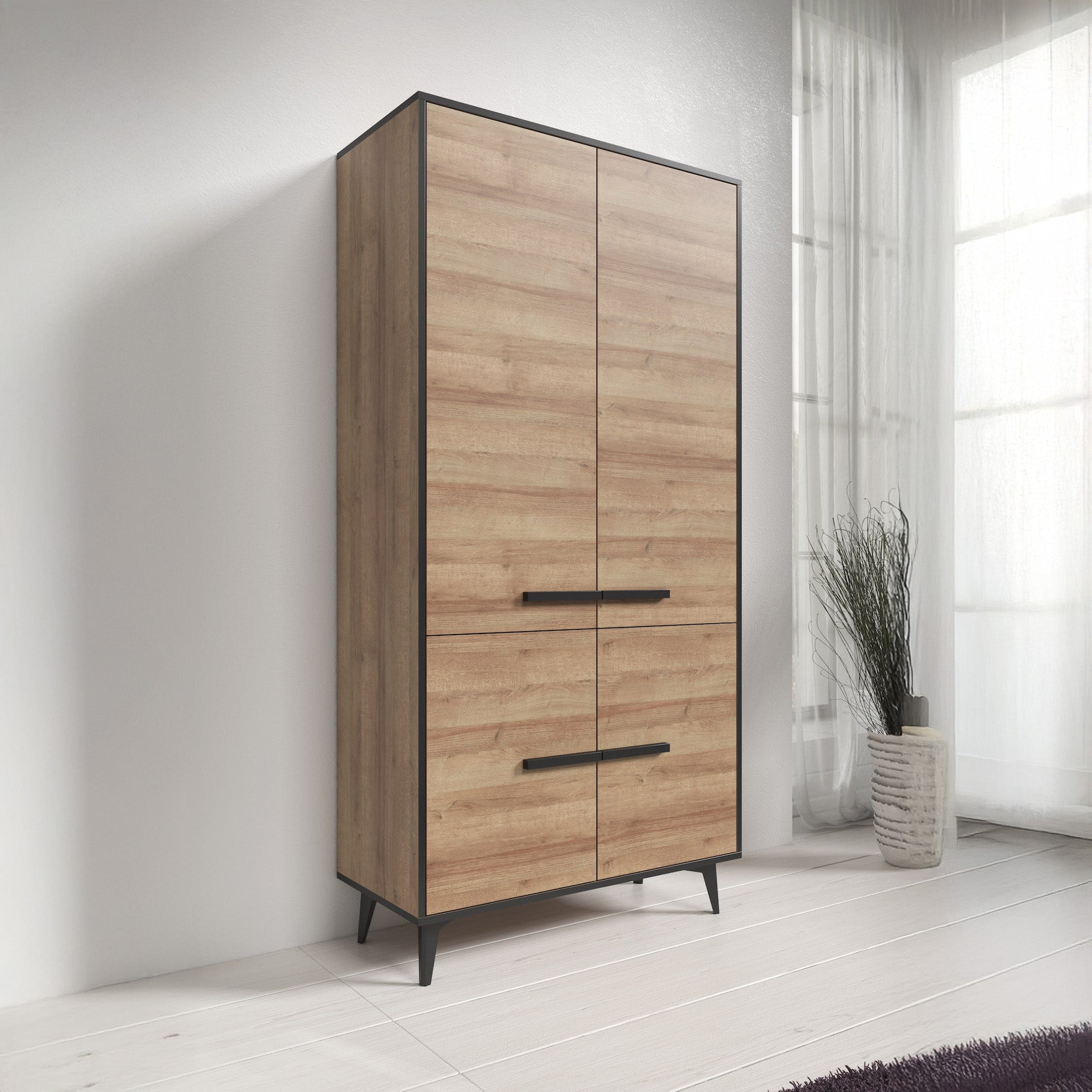 Meubella - Opbergkast Frey - Licht eiken - Zwart - 91 cm