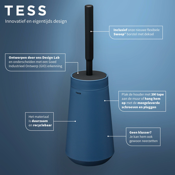 Tiger Toiletborstelhouder TESS met Swoop borstel flexibel blauw/zwart