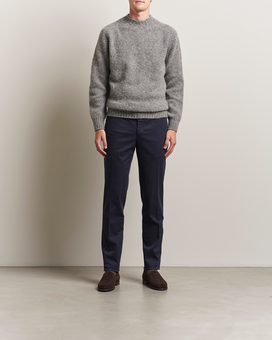 Sunspel Brushed Shetland Crew Neck Mid Grey Melange