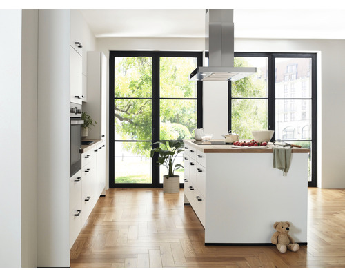 Nobilia Elements keukenblok zonder apparatuur Urban 300 cm alpinewit mat voorgemonteerde variant links 4004539053878