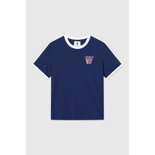 Wood Wood Fia Stacked Logo T-shirt, Navy, XS