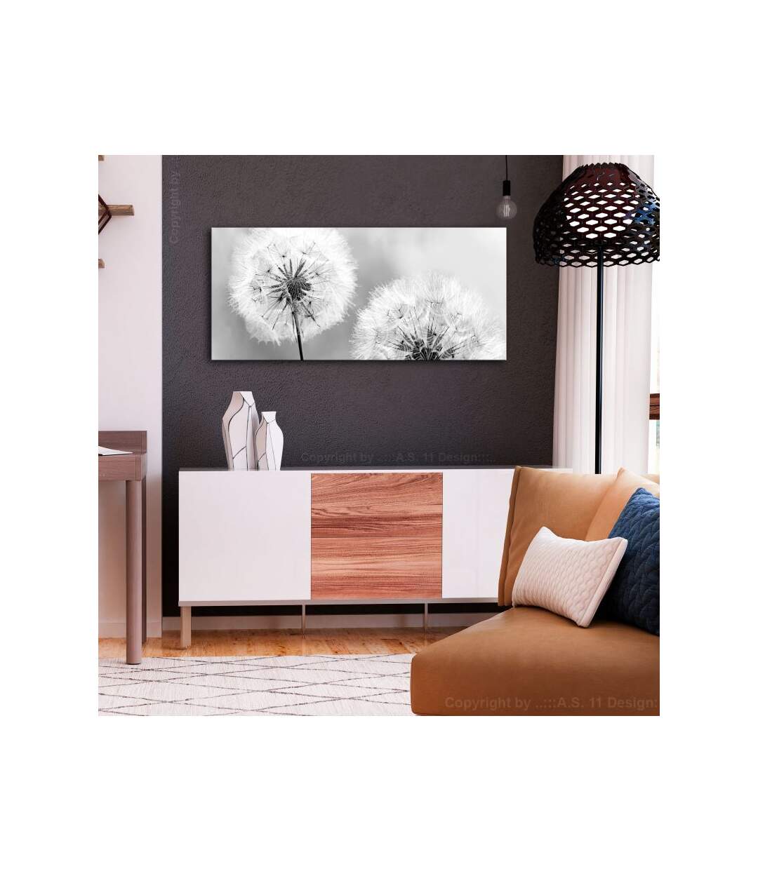 Paris Prix - Tableau Imprimé fluffy Dandelions Grey Wide 45x100cm