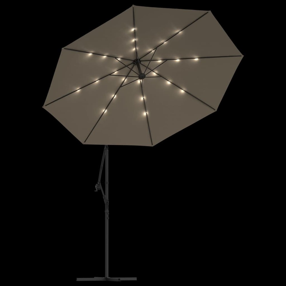Parasol meuble de jardin en porte-à-faux led et mât en acier 300 cm taupe