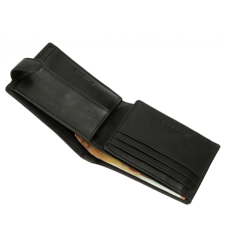 Carteira vertical Pepe Jeans Marshal em couro preto com fecho de clique
