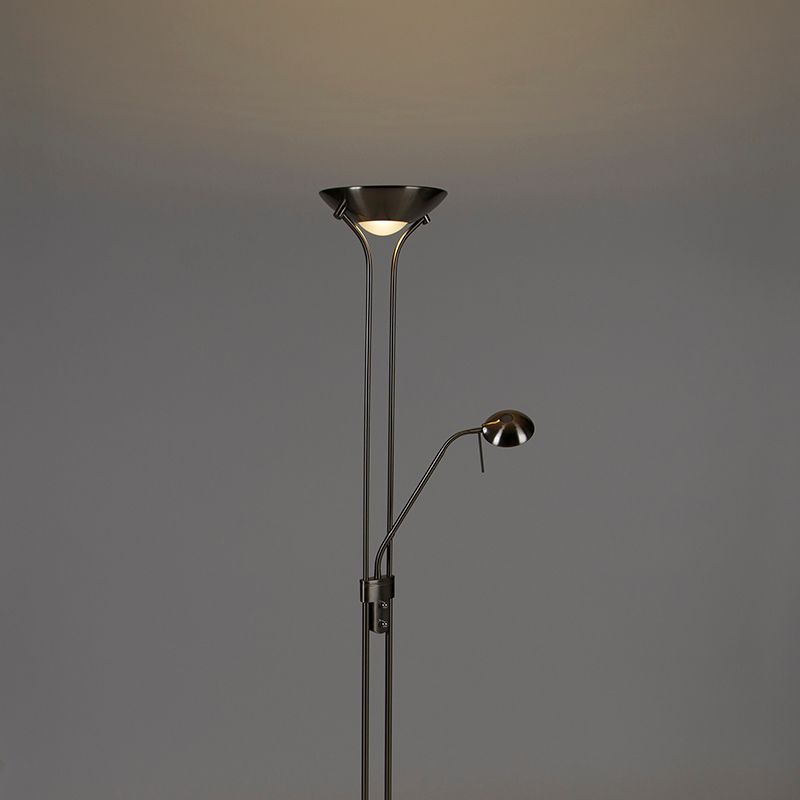 Vloerlamp staal met leeslamp incl. LED dimbaar in Kelvin - Diva