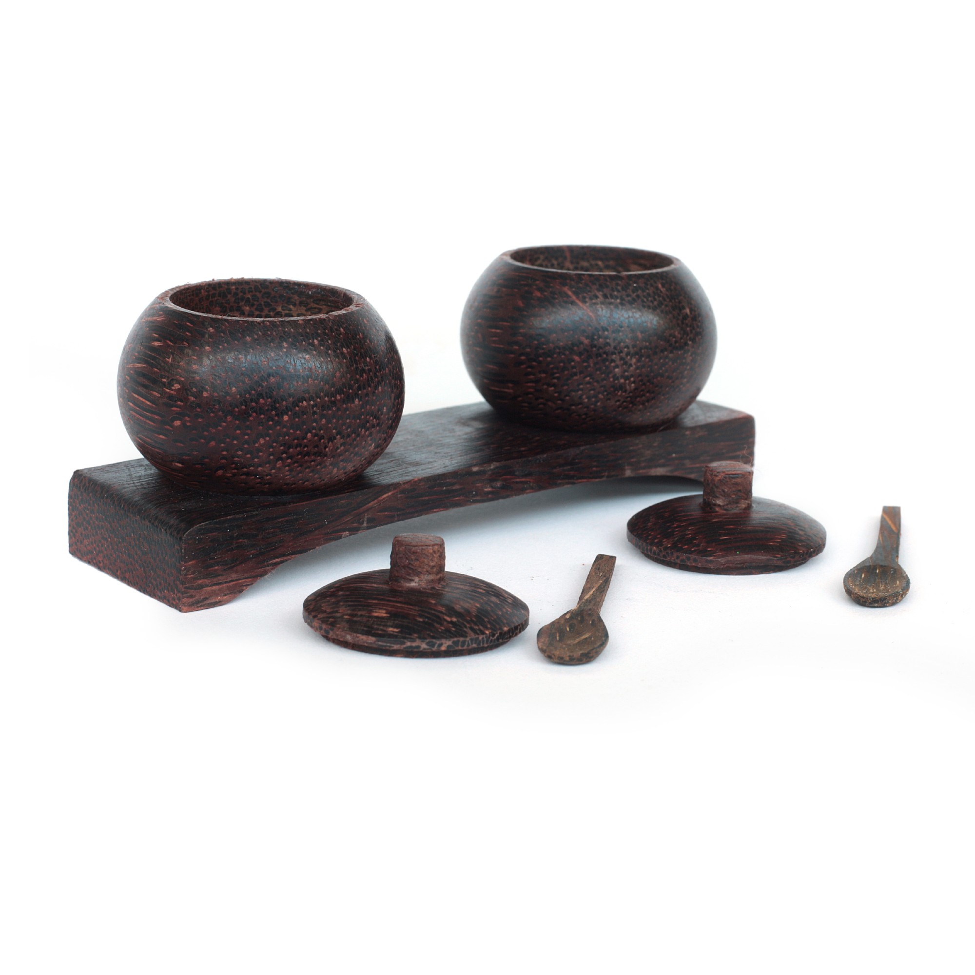 Gewürzbehälter-Duo aus Palmenholz, braun, B 15 cm, L 6 cm, H 7 cm zu 12,50