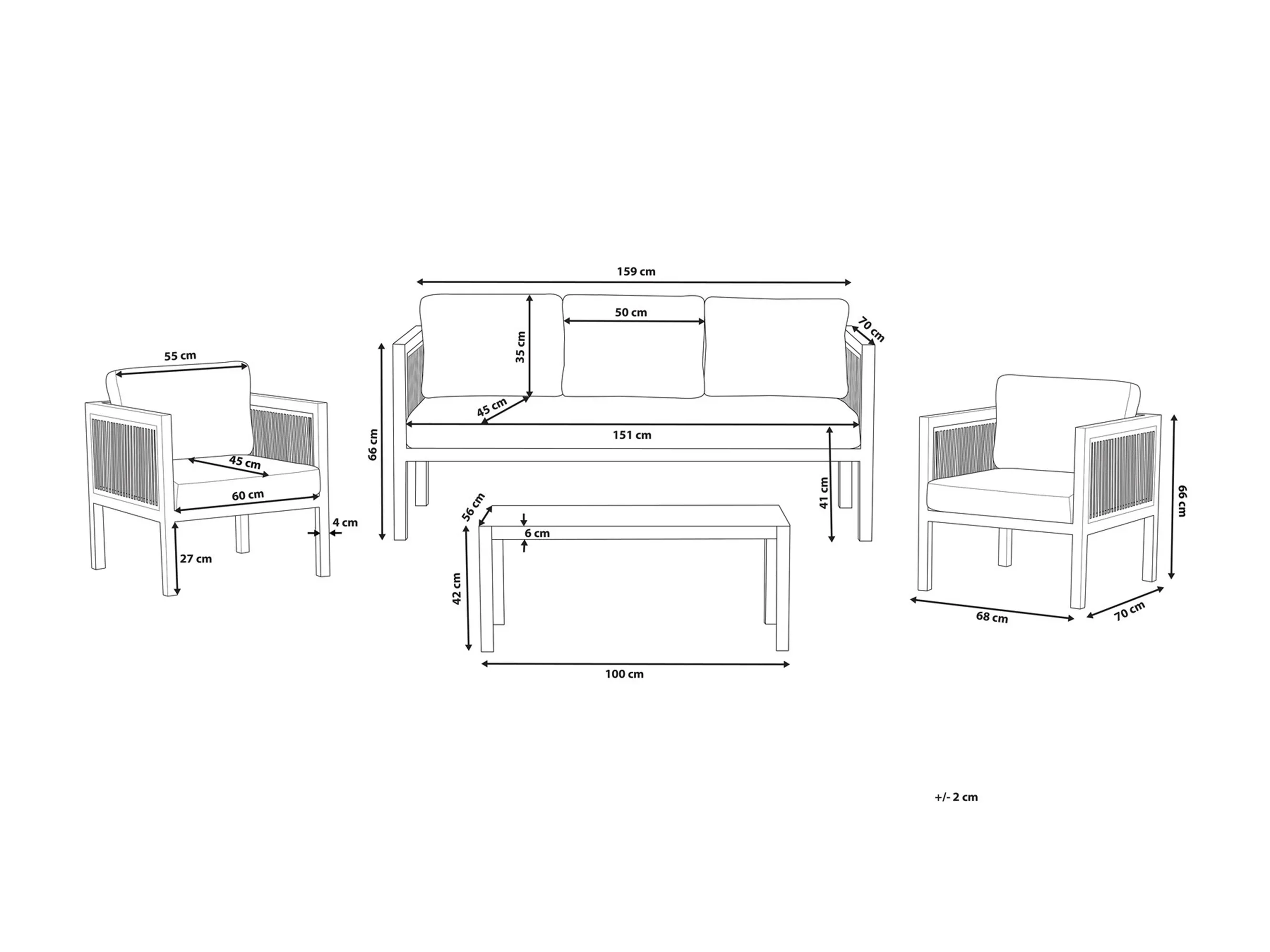 Loungeset met tafel 5-zits BORELLO Metaal Wit