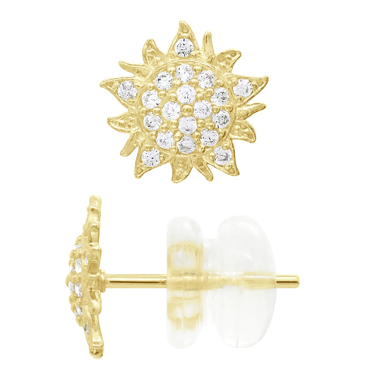 Boucles d'Oreilles Fantaisie - Soleil - Serties d'Oxydes de Zirconiums - Or Jaune