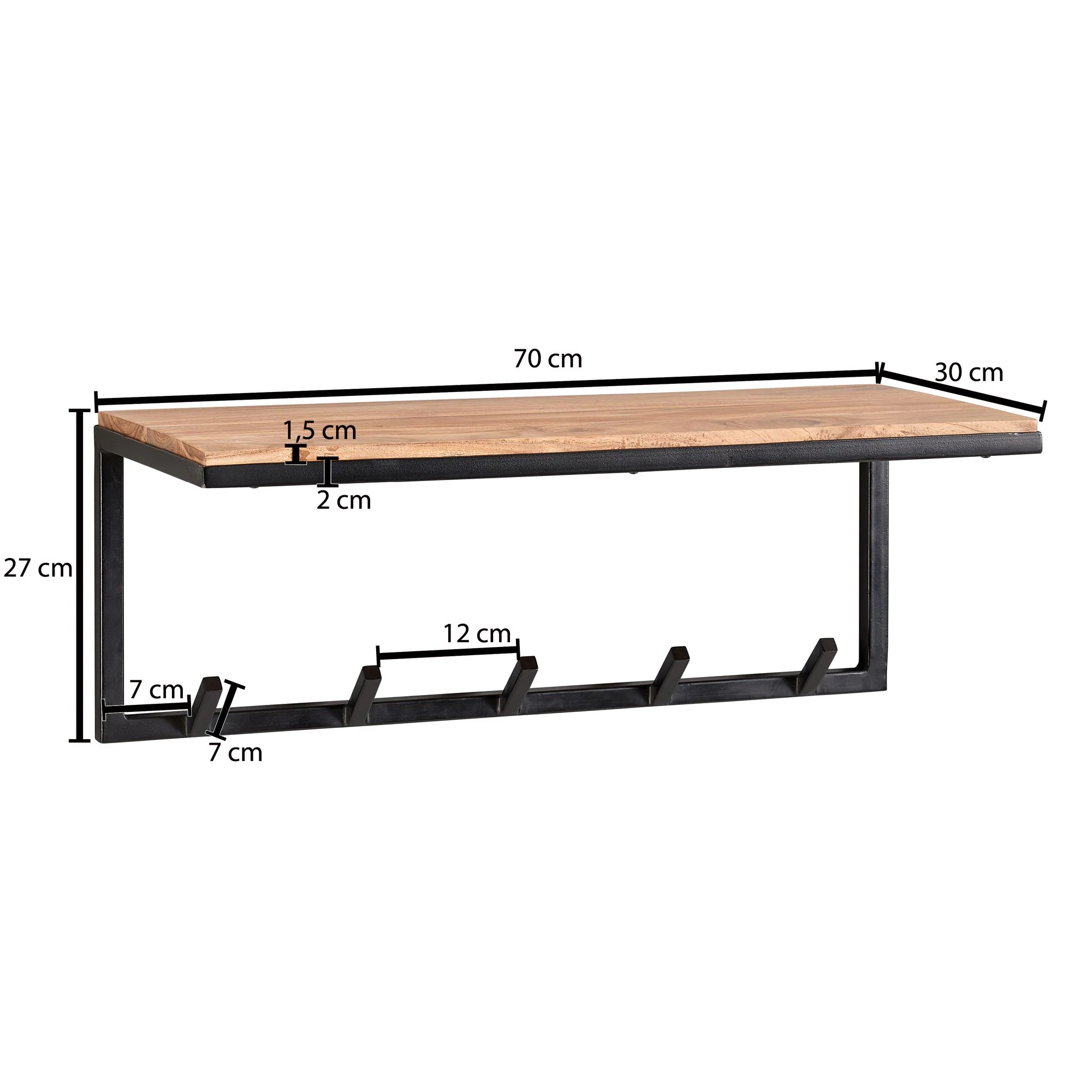 KADIMA DESIGN Wandgarderobe, Akazienholz & Metallgestell, Stilvoll, 70x27x30 cm