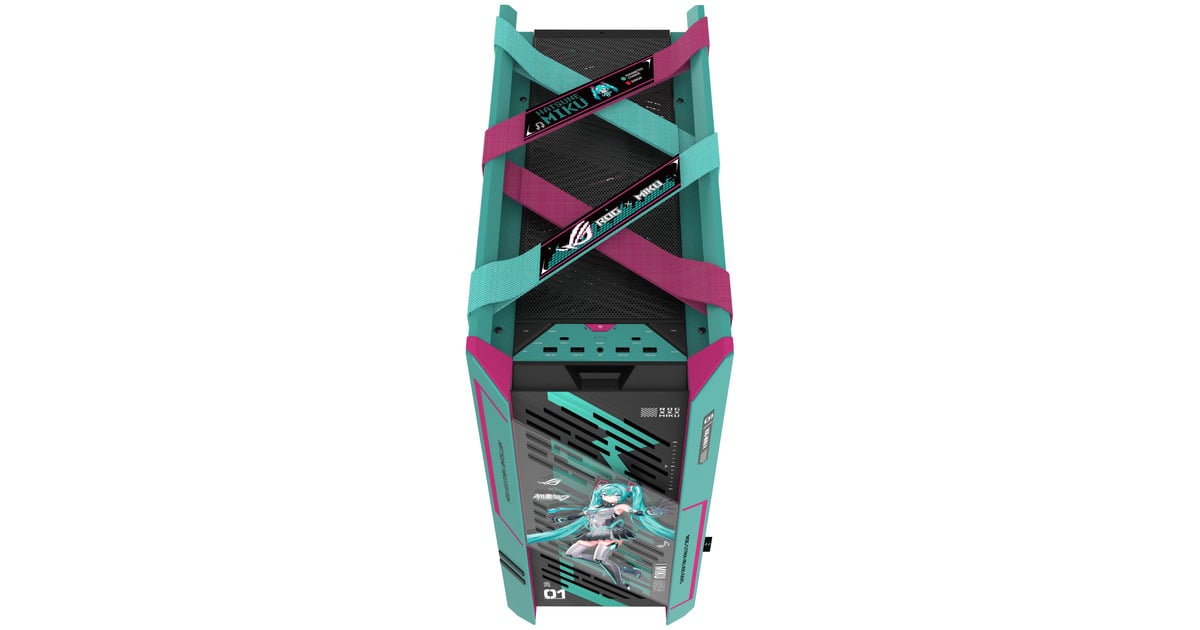ASUSROG Strix Helios II Hatsune Miku Edition midi tower behuizing  (Turquoise/roze | 4x USB-A | 2x USB-C | RGB | Tempered Glass)