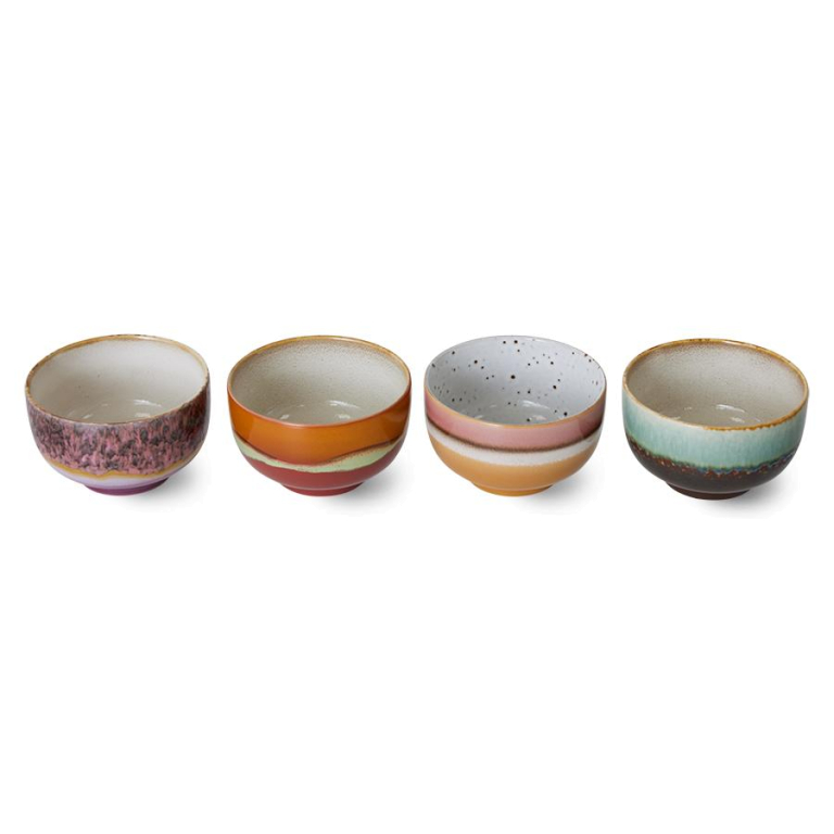 HKliving 70's Ceramic noodle schaal Ø13.5 set van 4 groovy
