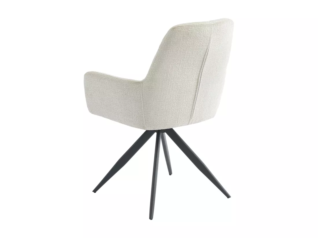 Lot de 2 chaises avec accoudoirs en tissu texturé et métal noir - Crème - JENANE