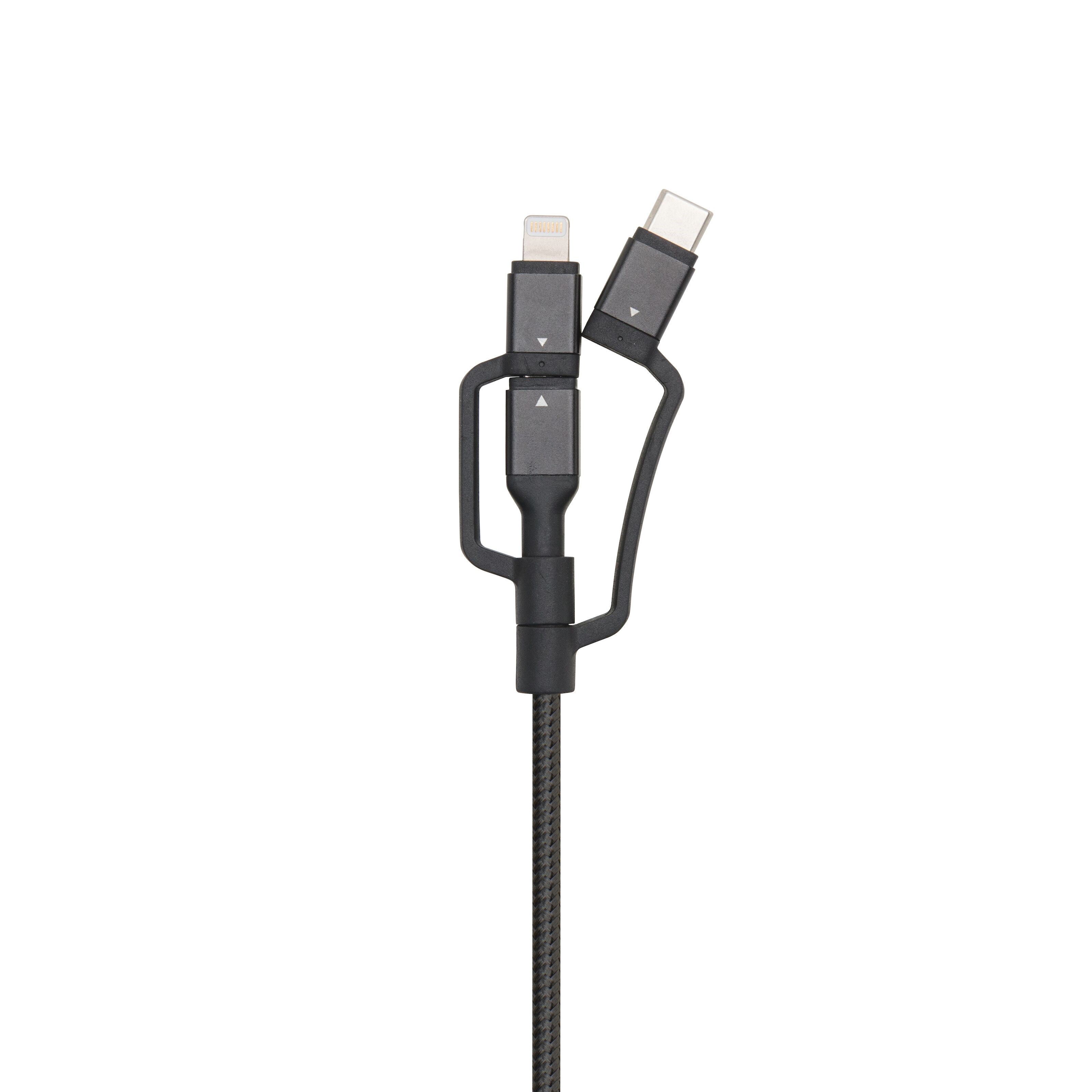Linocell Premium Micro-USB-kabel med Lightning- og USB-C-adapter Svart