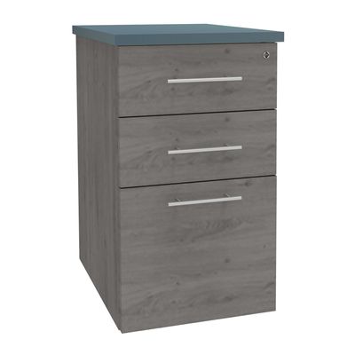 Caisson HT bureau - steely/stelly manager - Profondeur 60 cm - chene gris - top bleu argile