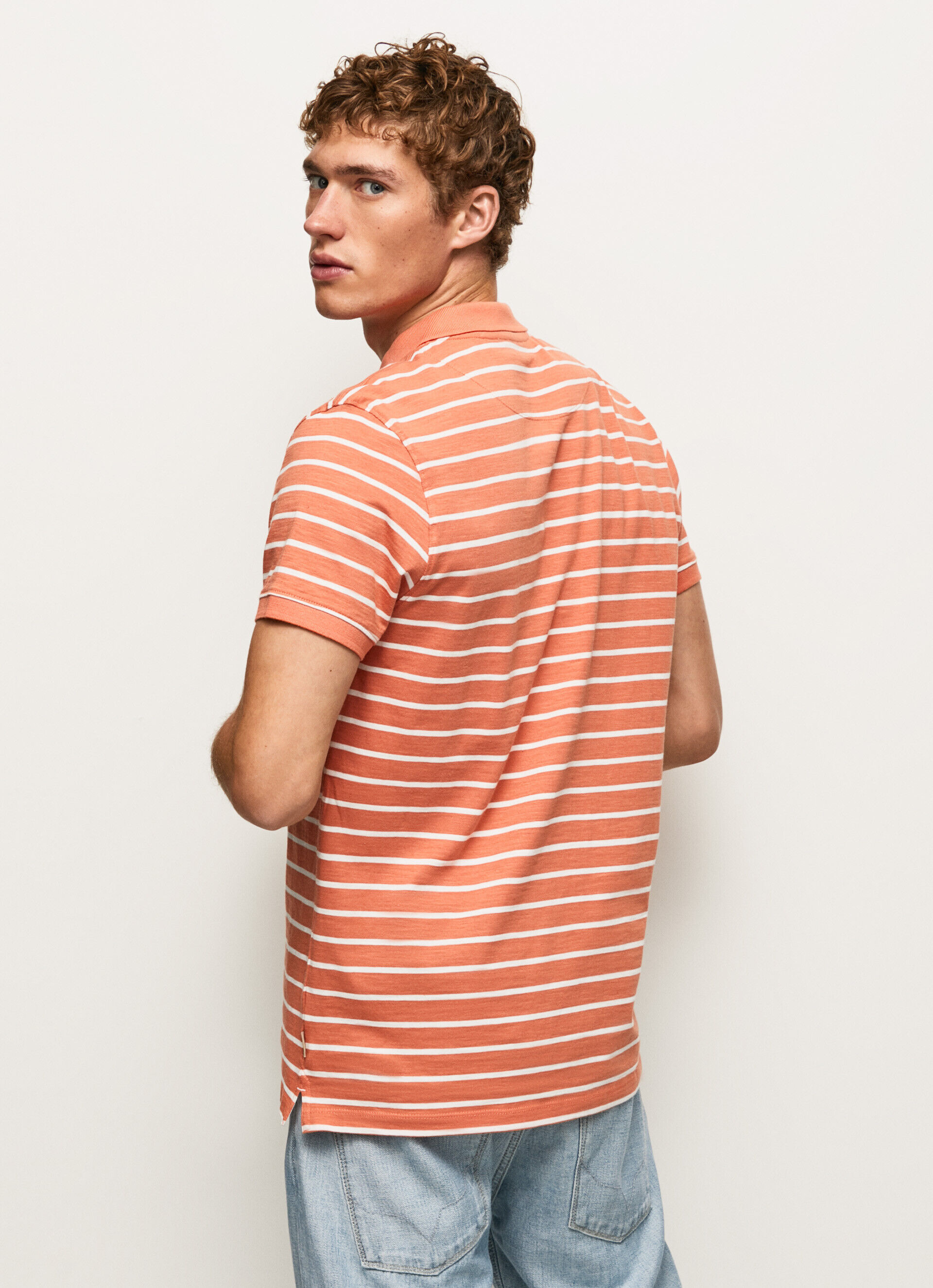 Camisa polo listrada estampada - laranja abóbora