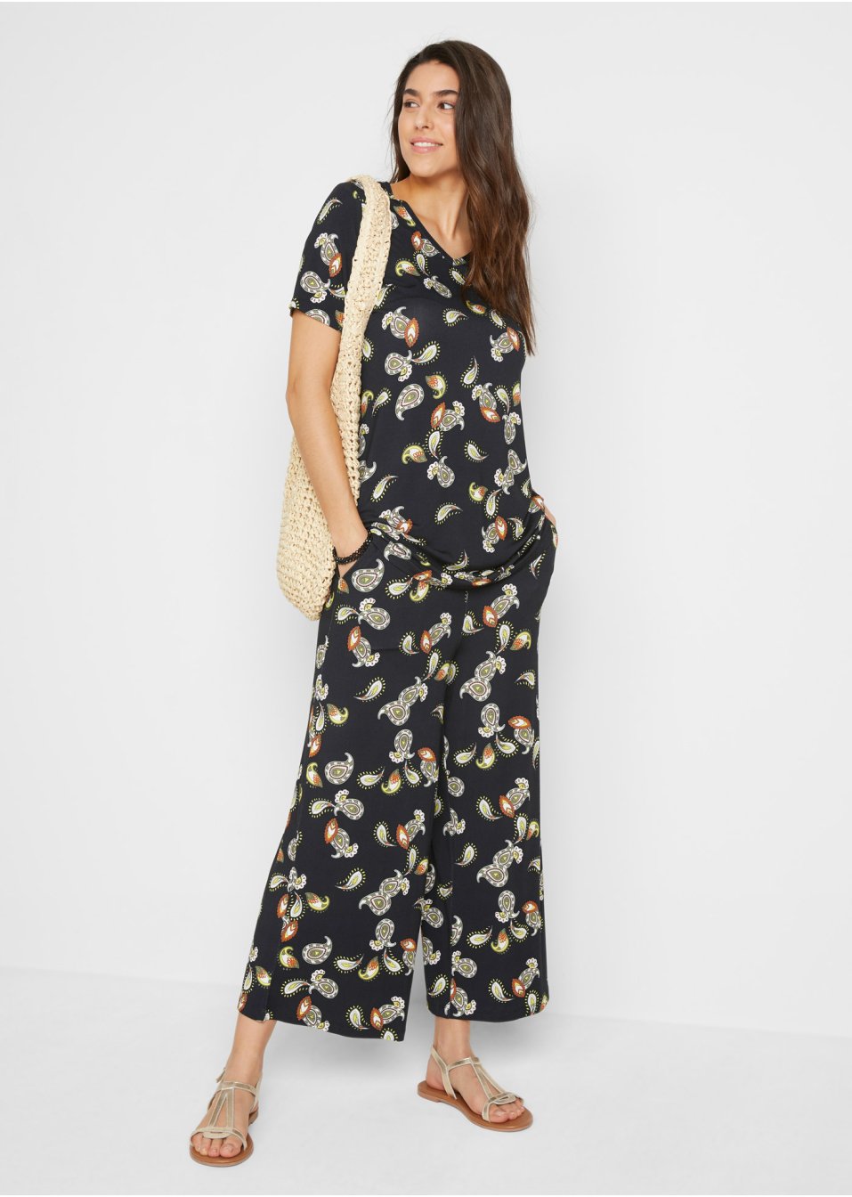 T-shirt et jupe-culotte en viscose (Ens. 2 pces.)