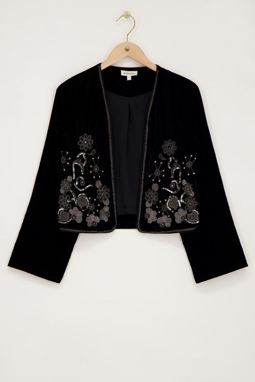 Zwart velvet jacket met zilverkleurige embroidery