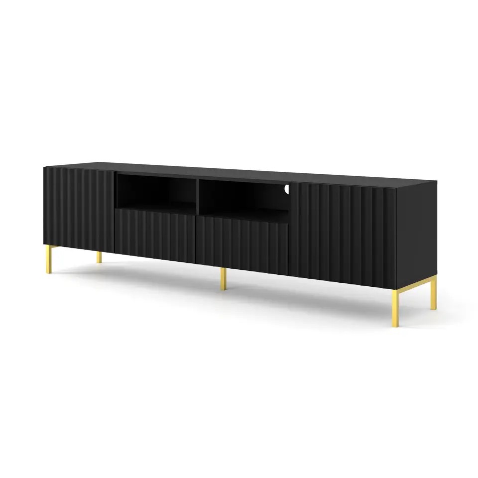 WAVE TV-meubel 2D2S 200 cm mat zwart   gouden frame