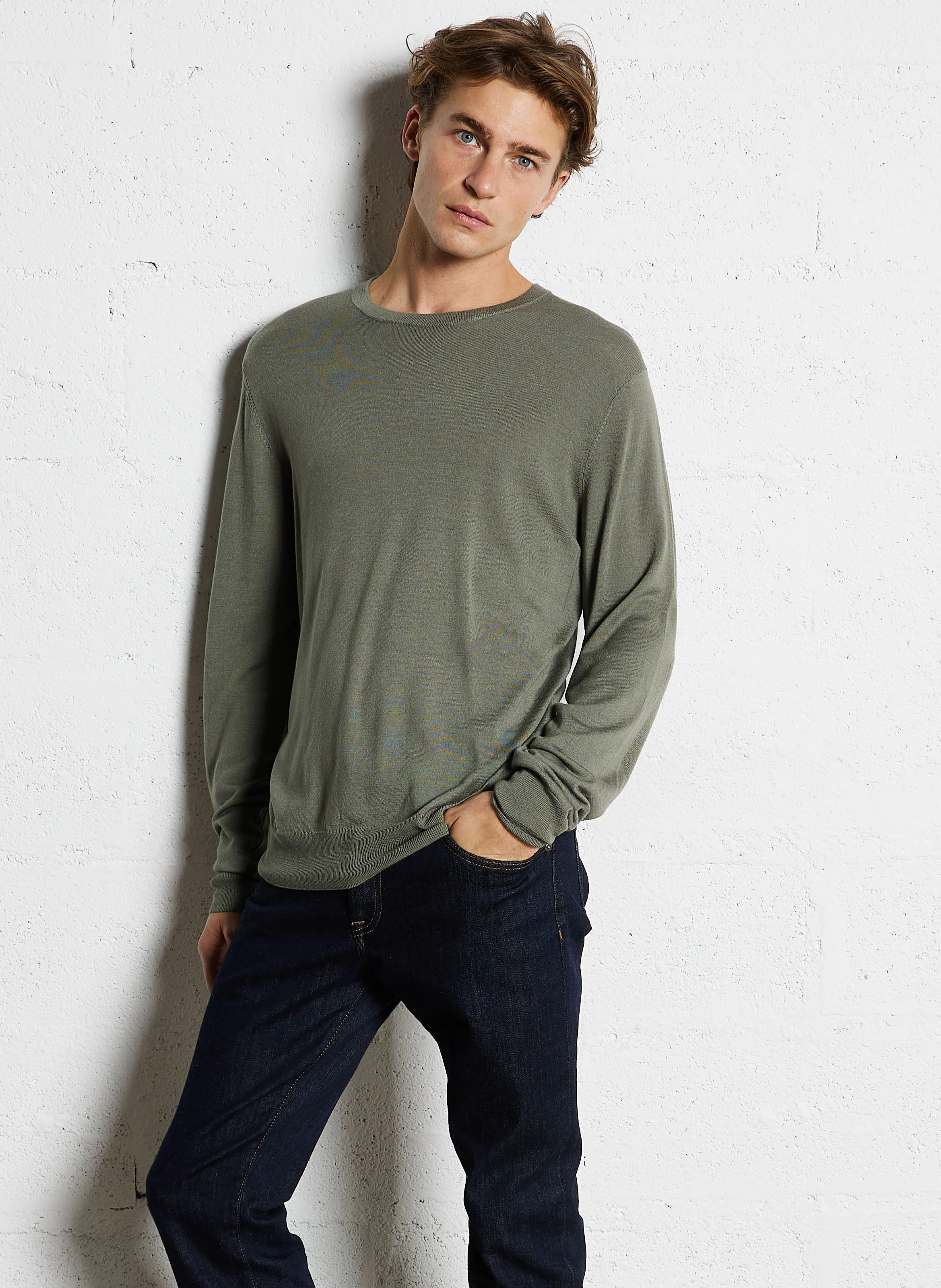 Pull col bateau en laine et soie | Vert