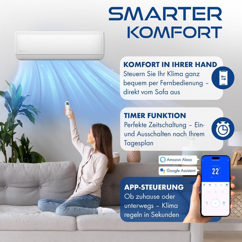 Multisplit Klimaanlage 2 Innengeräte Set (2,6kW + 5,3kW) Klimagerät Air Conditioner mit Heizfunktion 18000 BTU 5.3kW A++ WiFi/App-Steuerung 4D AirFlow Heizen bis -20°C Vorgefüllt R32