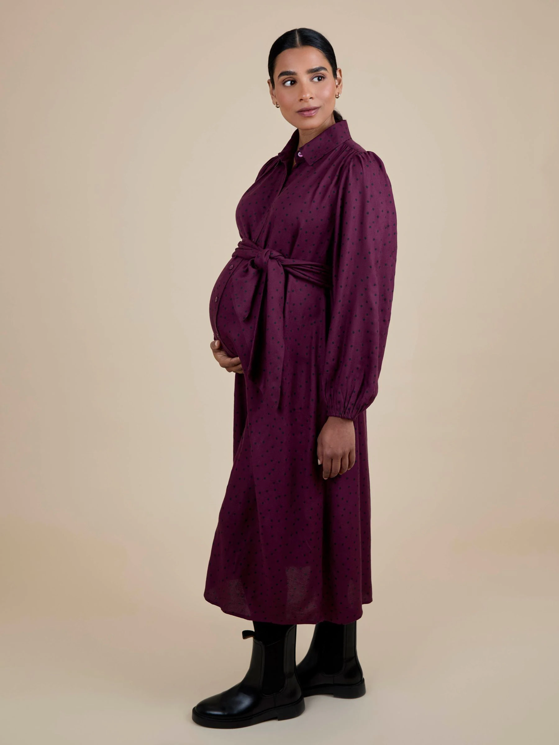 JoJo Maman Bébé Spot Maternity Midi Shirt Dress With Tie