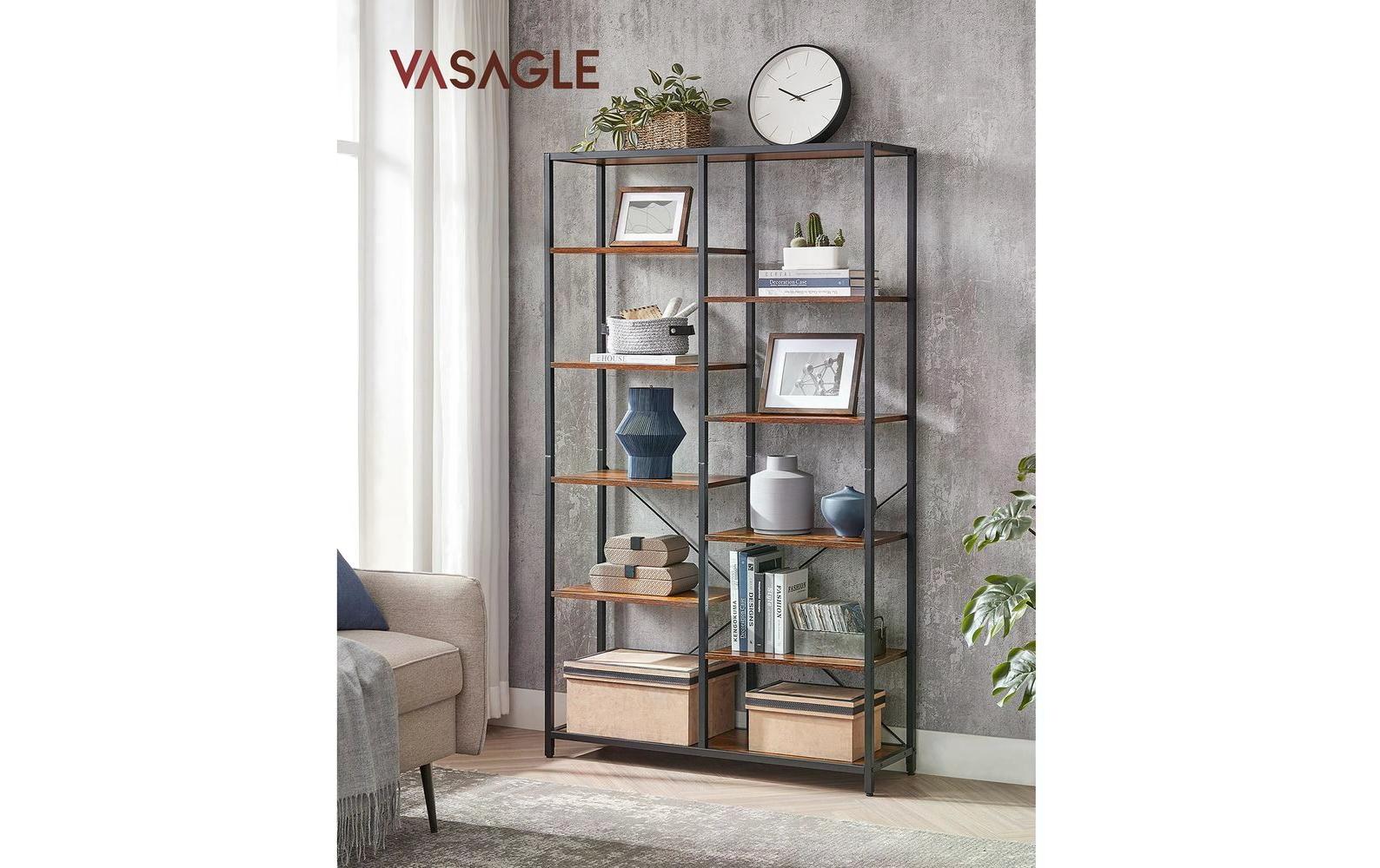 Regal mit 10 Ebenen 100 x 30 x 17 cm, Braun/Schwarz<br>Bücherregal