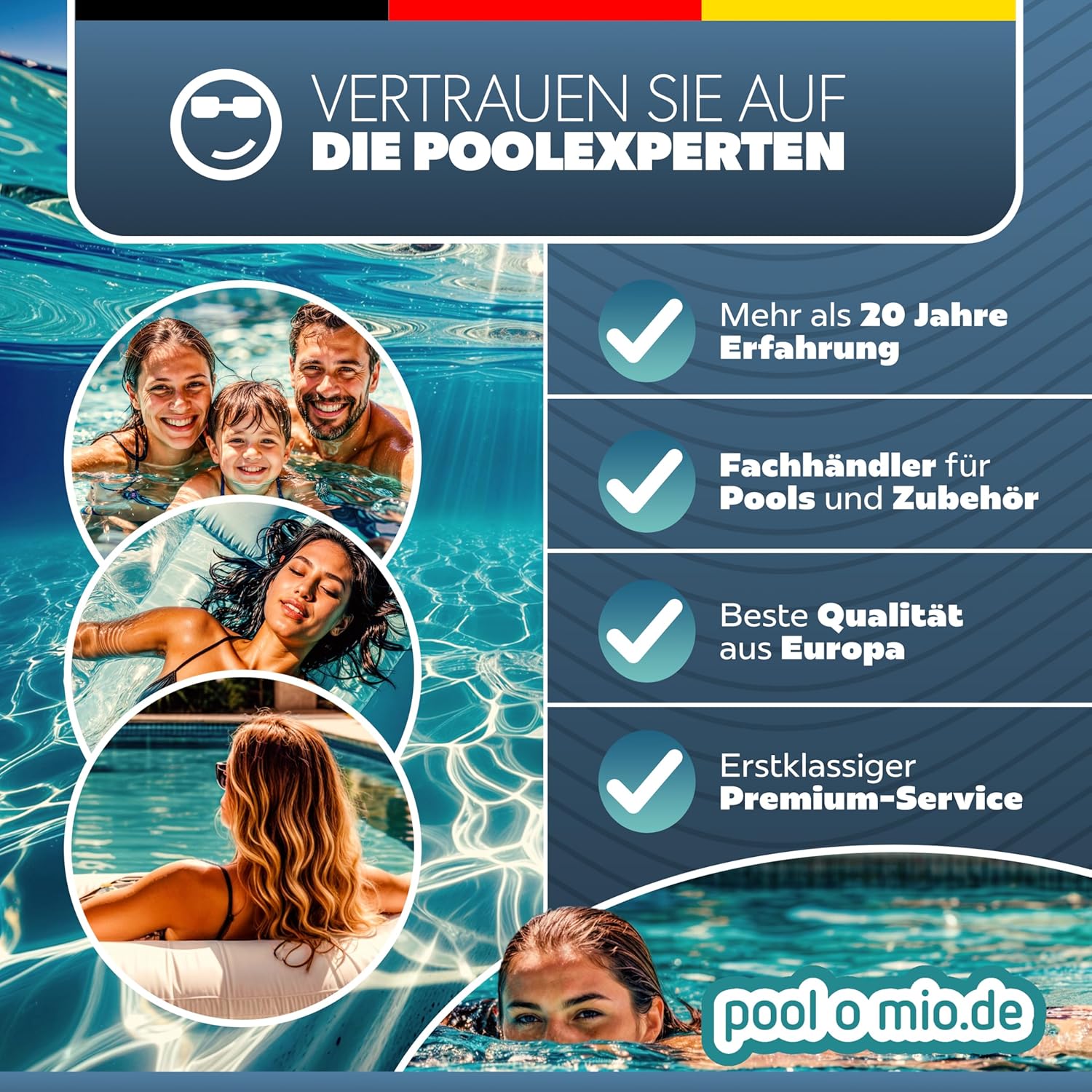 Poolomio Poolleiter beidseitig für Aufstellbecken bis 137 cm Höhe | Doppelte Pooltreppe Easy-Entry aus HDPE-Polyethylen | Leiter mit rutschfesten Sprossen, Geländer und verschliessbarer Tür