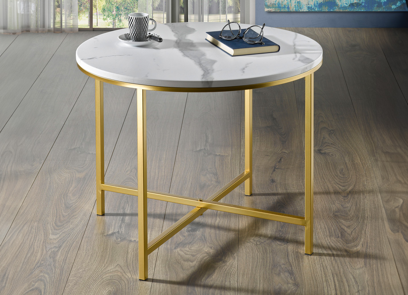 Couchtische aus goldfarben lackiertem Stahlrohr