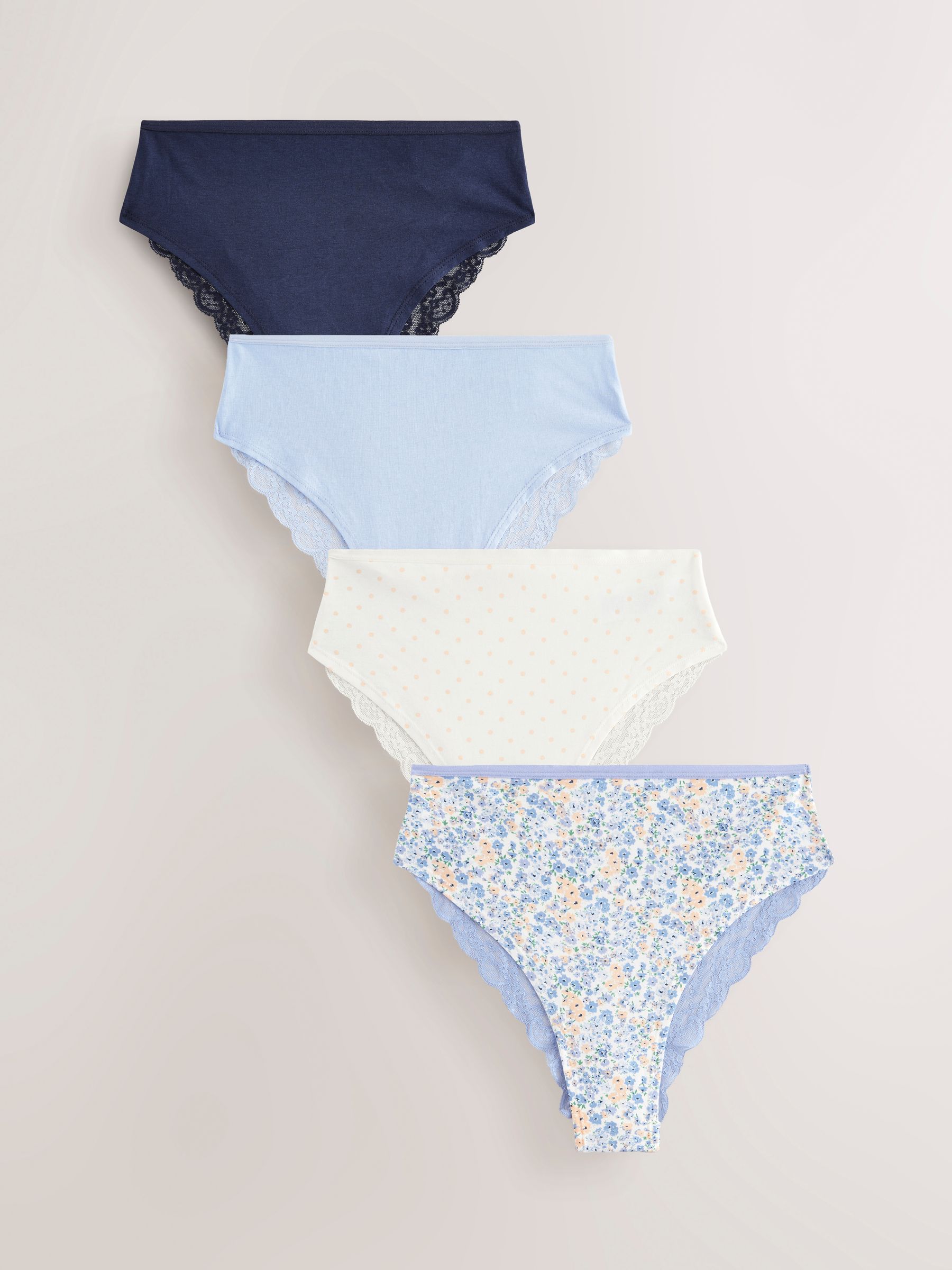 Blauw gebloemd - Katoenen kanten slipjes 4 stuks