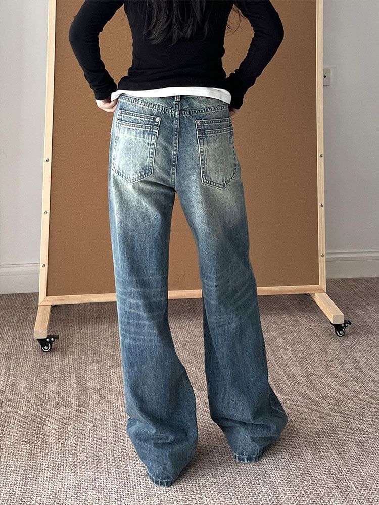 Coline - High Waist Washed Wide Leg Jeans